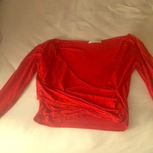 Long Sleeve Red Wrap Crop Top